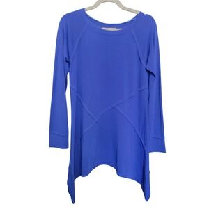 Kate & Mallory Tunic Top Women Medium Blue Long Sleeve Sharkbite Hem